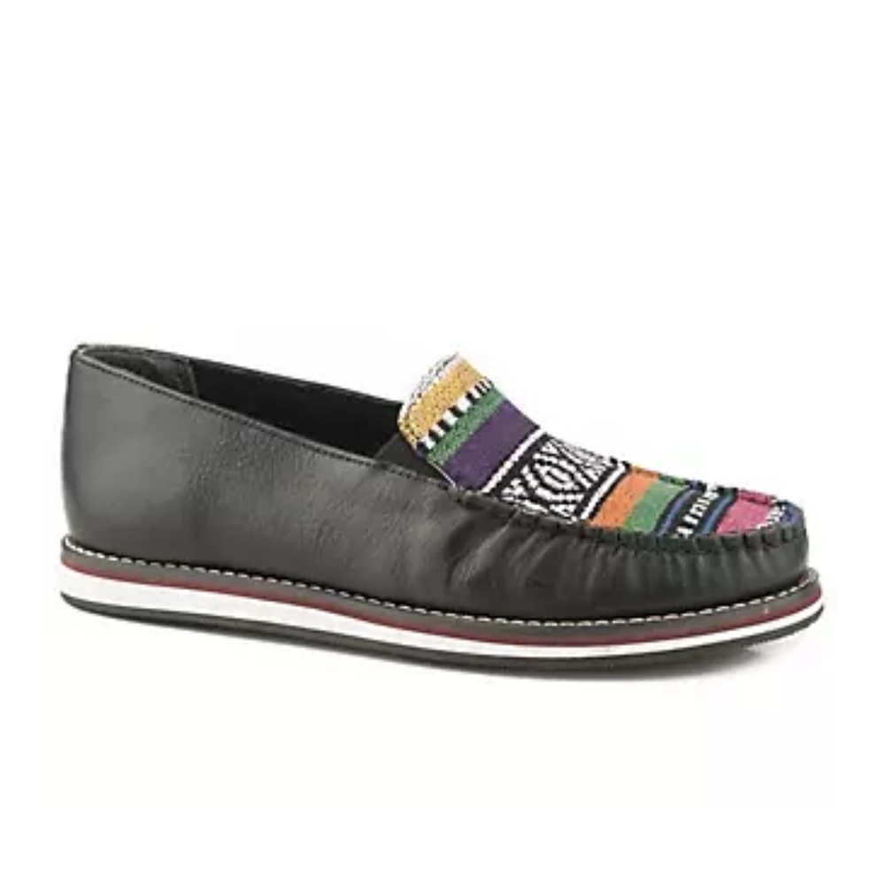NWT Roper Ladies Jacolin Leather/Serape Shoes Black Country Western Loafers 7.5 - Picture 2 of 14